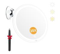 Auxmir Miroir Grossissant 20X Lumineux à Ventouse, 3 Modes d'Éclairage LED