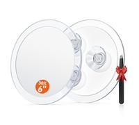 Auxmir Miroir Grossissant 30X avec 3 Ventouses Portable, Diamètre 15cm | Miroir de poche léger et compact pour maquillage, épilation et élimination points noirs, pince à épiler incluse
