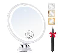 Auxmir Miroir Grossissant 30X Lumineux, Miroir Maquillage avec Ventouse sans Fil avec 3 Réglages D'éclairage LED, Rotation à 360°,Miroir Éclairé pour Salles de Bain et Voyage