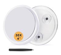 Auxmir Miroir Grossissant 30X Rond Mural avec 3 Ventouses, Miroir Cosmétique de Poche Portable avec Pince à Épiler pour Maquillage Épilation Elimination Points Noirs (10cm)