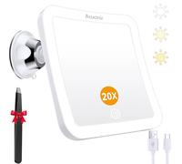 Auxmir Miroir Grossissant Lumineux 20X avec Ventouse, Miroir Maquillage Grossissant 2000mAh Rechargeable, 3 Modes Éclairage 40 LED, Écran Tactile, Forte Ventouse Ajustable à 360°, Salle de Bain Voyage