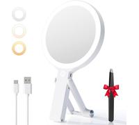 Auxmir Miroir Grossissant Lumineux Double Face 30X/1X, Miroir Maquillage Grossissant 2000mAh Rechargeable avec 3 Couleurs Éclairage, Mirroir LED Pliable avec Pince à Épiler pour Voyage/Bureau/Chambre