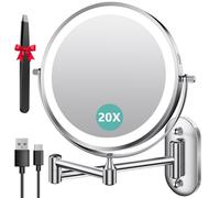 Auxmir Miroir Grossissant Mural Rechargeable 3200 mAh 1X/20X, Argenté