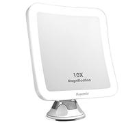 Auxmir Miroir Grossissant Ventouse 10X avec 16 Lumières LED, Forte Ventouse d'attache Ajustable à 360° sans Fil, Alimentation Batterie, Miroir Maquillage Grossissant pour Salle de Bain, Voyage