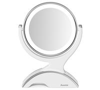 Auxmir Miroir Maquillage Grossissant Lumineux Double Face, Ajustable à 360°, 10X / 1X, Moderne de Table, USB Rechargeable, de Courtoisie