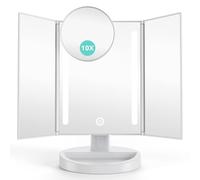 Auxmir Miroir Maquillage LED, Miroir de Maquillage Lumineux à Trois Volets avec Écran Tactile, Mirroir de Comptoir Cosmétique Rotation Réglable à 180°, Mirroir de Table en Mode Double Alimentation