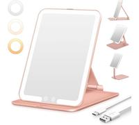Auxmir Miroir Maquillage Lumineux avec 48 LED, USB Rechargeble, Mirroir Super HD avec Écran Tactile, Miroir Coiffeuse LED avec 3 Couleurs de Lumière pour Voyage et Chambre, Or Rose