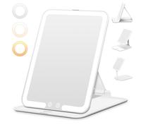 Auxmir Miroir Maquillage Lumineux Rechargeable 72 LED, Pliable avec Commande Tactile, Miroir Coiffeuse à 3 Couleurs et Intensité Réglable pour Maquillage Quotidien, Retouches et Soins du Visage, Blanc