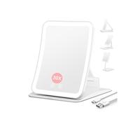 Auxmir Miroir Maquillage Lumineux Rechargeable, Miroir Grossissant de Voyage X30 Pliable avec 3 Couleurs Éclairage, LED à Intensité Variable, Mirroir de Table pour Voyage et Bureau, Cadeau pour Femme