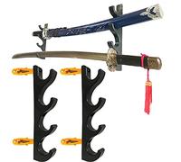 AUXPhome Lot de 2 supports muraux à quatre étages pour épée, crochet d'épée, support d'épée, support pour épée - Facile à installer - Sans épée - Noir