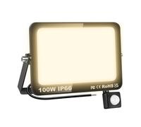 AUXTINGS 100W Avec Détecteur de Mouvement PIR, Lampe de Sécurité Projecteur à LED, Lumières Exterieur 10000 Lumens 4000K Blanc Chaud, Spot LED Extérieur étanche IP66 pour Jardin,Garage,Véranda