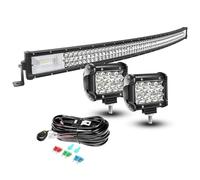 AUXTINGS 132cm 675W Incurvé 3 Rangées Barre Rampe LED,2x 10cm Phare de Travail LED 12V Projecteur LED Etanche Feux Antibrouillard LED Feux de Travail Avec câblage pour Voiture Camion Tracteur SUV,IP67