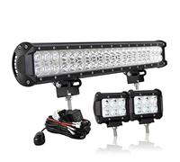 AUXTINGS 20 pouces 126W Duable Row LED Work Bar à la lumière Spot International Combo avec kit de harnais de câblage+4 pouces 18W Spot Lumière de travail pour camion VTT SUV 4X4 Tracteur de bateau