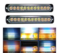 AUXTINGS 2x 12 LED Jaune Strobe Avertissement d'urgence lumières,12V 24V Ultra mince Clignotant Lumière Bar Vers la lumière Beacon Lumière Pour Car Véhico-véhicule Trailer Caravan Camper Van