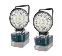 AUXTINGS 2X 42W Phare de travail LED pour Bosch 18V batterie, phare LED rechargeable, phare à batterie avec port USB type C, protection tension pour chantiers de réparation automobile (sans batterie)