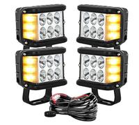 AUXTINGS Lot de 4 modules de lumière LED latéraux de 10,2 cm 60W carrés, blanc et ambre, 12V 24V étanches feux antibrouillard pour camion ATV UTV SUV tracteur 4x4 chariot remorque