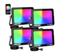 AUXTINGS Lot de 4 projecteurs LED d'extérieur 150W équivalent 15000 lm RGB avec application, changement de couleur dimmable Minuterie Scène IP 66, EU plug