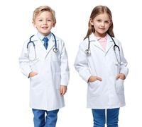 AUYAO Blouse de Laboratoire Enfant Fille Garçon Costume Blanc de Médecin Chimie, Manche Longue Blouse Sciences avec Poche pour Cosplay Activités Scolaires et Peinture Infirmière(L)