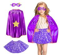 AUYAO Capes de Super Héros pour Filles, 3Pcs Cape et Masque de Super Héros avec Jupe Tutu, Masque Super Heros, Costumes de Super Habiller, Deguisement de Super Héros Enfant pour Halloween, Carnaval