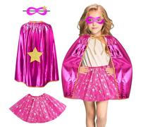 AUYAO Capes de Super Héros pour Filles, 3Pcs Cape et Masque de Super Héros avec Jupe Tutu, Masque Super Heros, Costumes de Super Habiller, Deguisement de Super Héros Enfant pour Halloween, Carnaval
