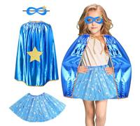 AUYAO Capes de Super Héros pour Filles, 3Pcs Cape et Masque de Super Héros avec Jupe Tutu, Masque Super Heros, Costumes de Super Habiller, Deguisement de Super Héros Enfant pour Halloween, Carnaval