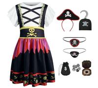 AUYAO Costume de Pirate pour les enfants, Déguisement Boucanier Fille Accessoires Pirate cache-oeil Pirate Serre-Tête, Robe de Princesse Pirate de Luxe pour Filles pour Halloween Anniversaire Carnaval