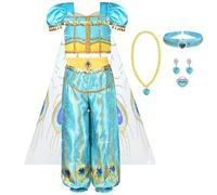 AUYAO Deguisement de Princesse Jasmine Fille, Robe de Princesse Jasmine pour Enfant Fille, Costume de Princesse, Robe de Soirée Fille, Déguisement Halloween Anniversaire Vêtements Carnaval Cosplay