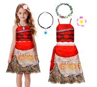 AUYAO Déguisement Moana Fille, DéGuisement Fille Vaiana Robe avec avec Couronne de Fleurs Collier, Enfants Robe de Ocean Adventure Princess Vaiana Pour Cosplay FêTes Anniversaires Carnaval Halloween