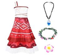 AUYAO Déguisement Vaiana Fille, Robe de Princesse Vaiana Enfant, Vaiana Costume Princesse avec Accessoires Collier, Fille Princesse Vaiana Robe Dress up Noël Carnaval Fête Fancy Robe de Soirée