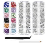 AUYAO Lot de 4 200 strass pour nail art, décalcomanies à paillettes en cristal avec pince à épiler et stylo à pointiller pour nail art (3 pièces)
