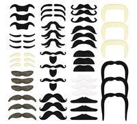 AUYAO Lot de 48 fausses moustaches réalistes mélangées de couleurs pour Halloween, moustache à coller, accessoire fantaisie pour déguisement de Noël, fête de pirate
