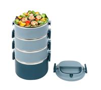 AUYART Boîte à Manger Empilable en Acier Inoxydable 304, 4 Couches, Capacité Totale 3.1L, Portable et Facile à Transporter, Garde les Aliments au Chaud, Bleu, 14.5x30.5cm
