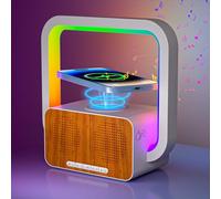 AUYLE Lampe d'Ambiance Chargeur sans Fil 15W, Veilleuse avec Enceinte Bluetooth, LED de Chevet Multicolore pour Adolescents Cadeau d'anniversaire