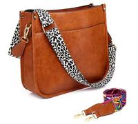 AUYOCO Sac à bandoulière en cuir végétalien pour femme, sac à bandoulière avec sangle de guitare, poches à fermeture éclair, sac à main à bandoulière, A-marron (y compris deux sangles)