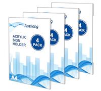 Auzkong Lot de 4 Supports de Muraux en Acrylique, A4 Transparent avec Adhésif, A4 Présentoir en Acrylique Transparent, Panneau Mural, Mémo, Porte-menu pour Bureau Magasin Restaurant (A4, 4 Pièces)