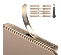 AUZOSL Lot de 4 autocollants en maille anti-poussière pour iPhone 16 Pro/16 Pro Max + 4 chiffons de nettoyage et 1 brosse - Protection de précision pour haut-parleurs, port de charge et capteurs