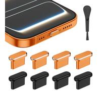 AUZOSL Lot de 4 bouchons anti-poussière USB C pour iPhone 17/17 Pro en aluminium + 4 capuchons de protection en silicone avec boîte de rangement et brosse de nettoyage (orange cosmique)