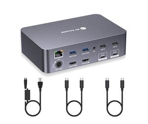AV Access KVM Switch Dock 2 Monitors 2 Laptops, 4K KVM Switch Dual Monitor, 2 USB C MST Ports, 60W PD for Each PC, 1G Ethernet, EDID Emulation, 2K@144Hz, 1080P@240Hz, Ideal for Home Office & Gaming