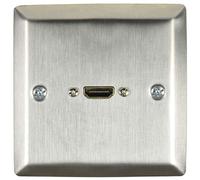 AV Link | Plaque Murale HDMI avec Queue Femelle | Finition Acier brossé