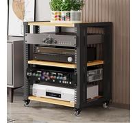 AV Media Stand with Wheels 2/3/4/5 Tier Audio Rack Tower Gaming Shelves Shelf Height Adjustable Stereo Racks and Stands loor Standing Removable Stereo Cabinet Easy to Assemble(Light Walnut,3 Layers)