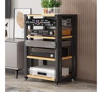 AV Media Stand with Wheels 2/3/4/5 Tier Audio Rack Tower Gaming Shelves Shelf Height Adjustable Stereo Racks and Stands loor Standing Removable Stereo Cabinet Easy to Assemble(Light Walnut,4 Layers)