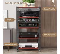 AV Media Stand with Wheels 2/3/4/5 Tier Audio Rack Tower Gaming Shelves Shelf Height Adjustable Stereo Racks and Stands loor Standing Removable Stereo Cabinet Easy to Assemble(Black,2 Layers)