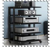 AV ShelfModern Noir 5 Niveaux Audio Stand avec Roue de Frein Élégant Hifi Rack pour AV Composants Angle Design Rack Stéréo pour Média Stockage Open Audio Cabinet pour Home Entertainment Center