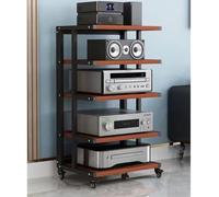 AV ShelfPremium Support audio Hifi à 5 niveaux avec roue de frein Meuble AV moderne pour médias et composants Rack d'angle élégant pour équipement stéréo Design ouvert pour un accès facile Noir et
