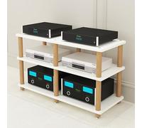 Av Support multimédia à 2 ou 3 niveaux, étagère en bois pour composants audio avec pieds antidérapants - Amplificateur d'affichage, tourne-disque, récepteur stéréo, Hifi, coin double rangée (noir)