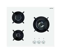 Airlux – Table de cuisson au gaz AV635HWH – 3 plaques, niche 55×47 cm, verre blanc