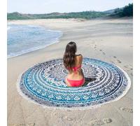 AVA Collections Grande serviette de plage bleue mandala en coton, couverture ronde faite à la main, tapis de méditation circulaire mandala, couverture de pique-nique ronde (183 cm) (I)