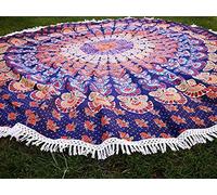 AVA Collections Grande tapisserie ronde en coton avec motif mandala pour la plage, la méditation, le pique-nique, 183 cm (C)
