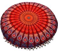 AVA Collections Housse de coussin de sol ronde mandala de 55 cm, coussin de méditation, coussin de canapé, siège hippie rond coloré décoratif bohème chic pour lit de chien, housse de pouf indien uniqu