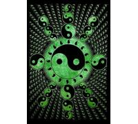 AVA Collections Tapisserie murale multicolore psychédélique en coton indien - Drap de pique-nique - Décoration murale - Art mural hippie - Décoration de chambre (vert, yin yang)